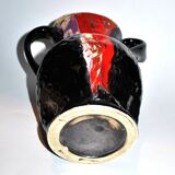 VALLAURIS ceramics Black and red enamelled vase with handle VINTAGE 1950-1960