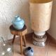 Ceramic floor lamp with a fat lava finish and herbarium shade / vintage 1960s-70s