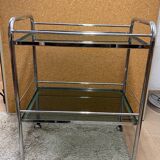 Large vintage rolling trolley in chrome and smoked glass - 1970