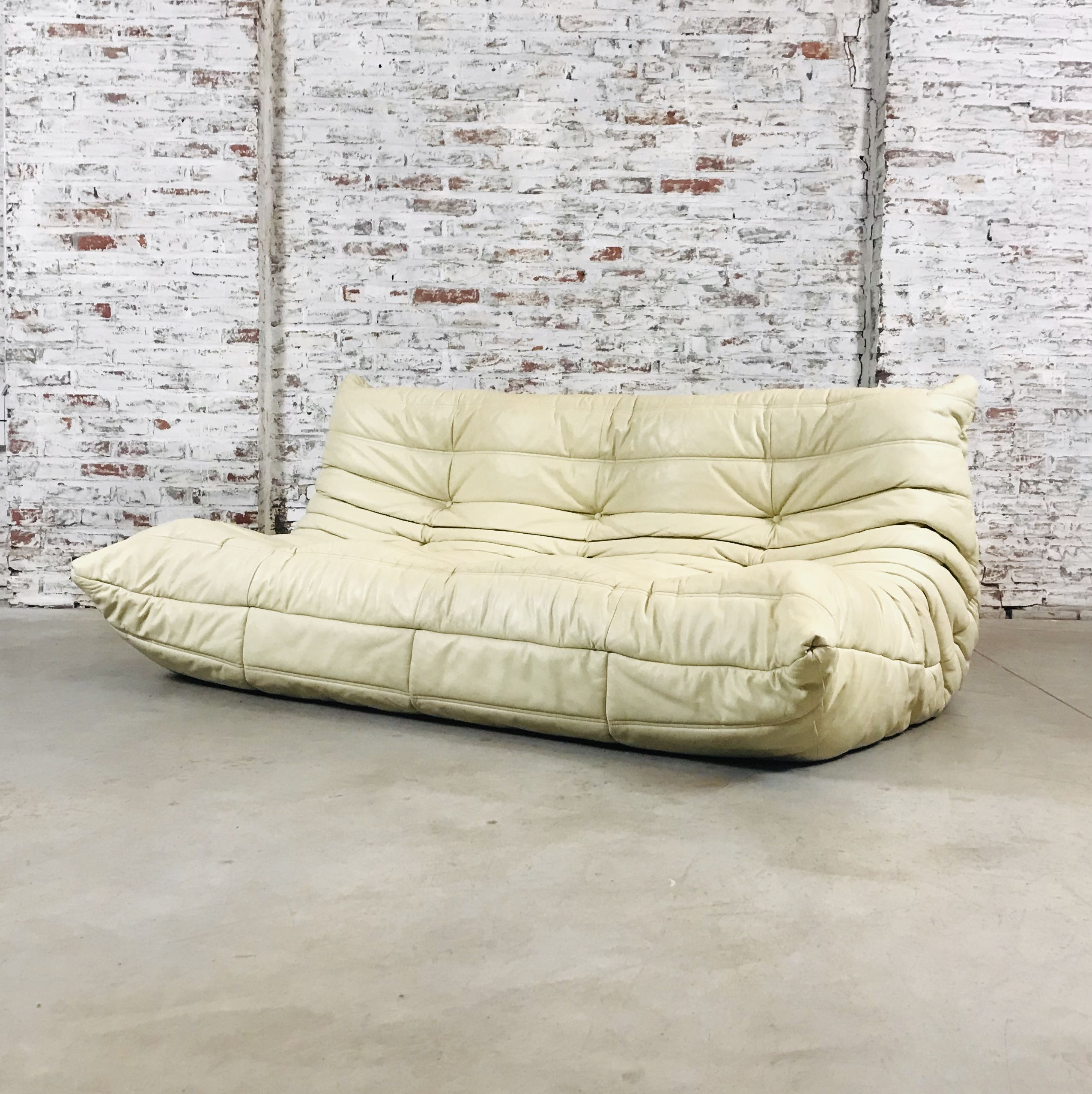 Togo sofa in beige leather by Michel Ducaroy for Ligne Roset, 1986