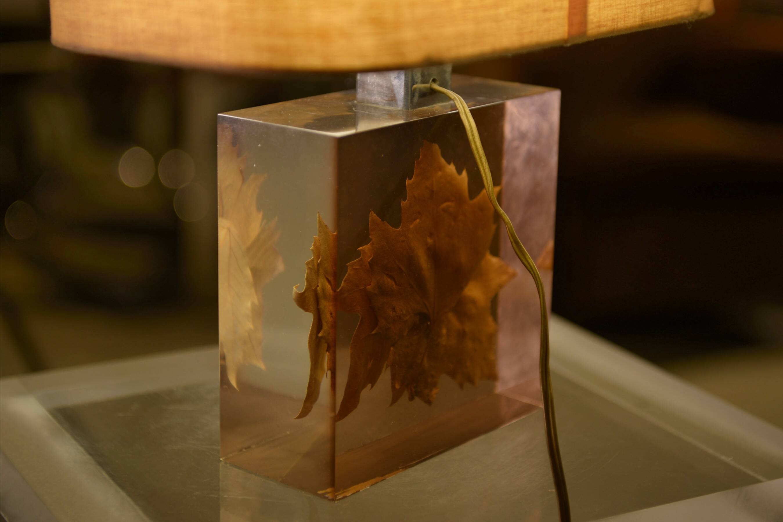 Lamp with plane tree leaf inclusion by Pierre Giraudon 1970s