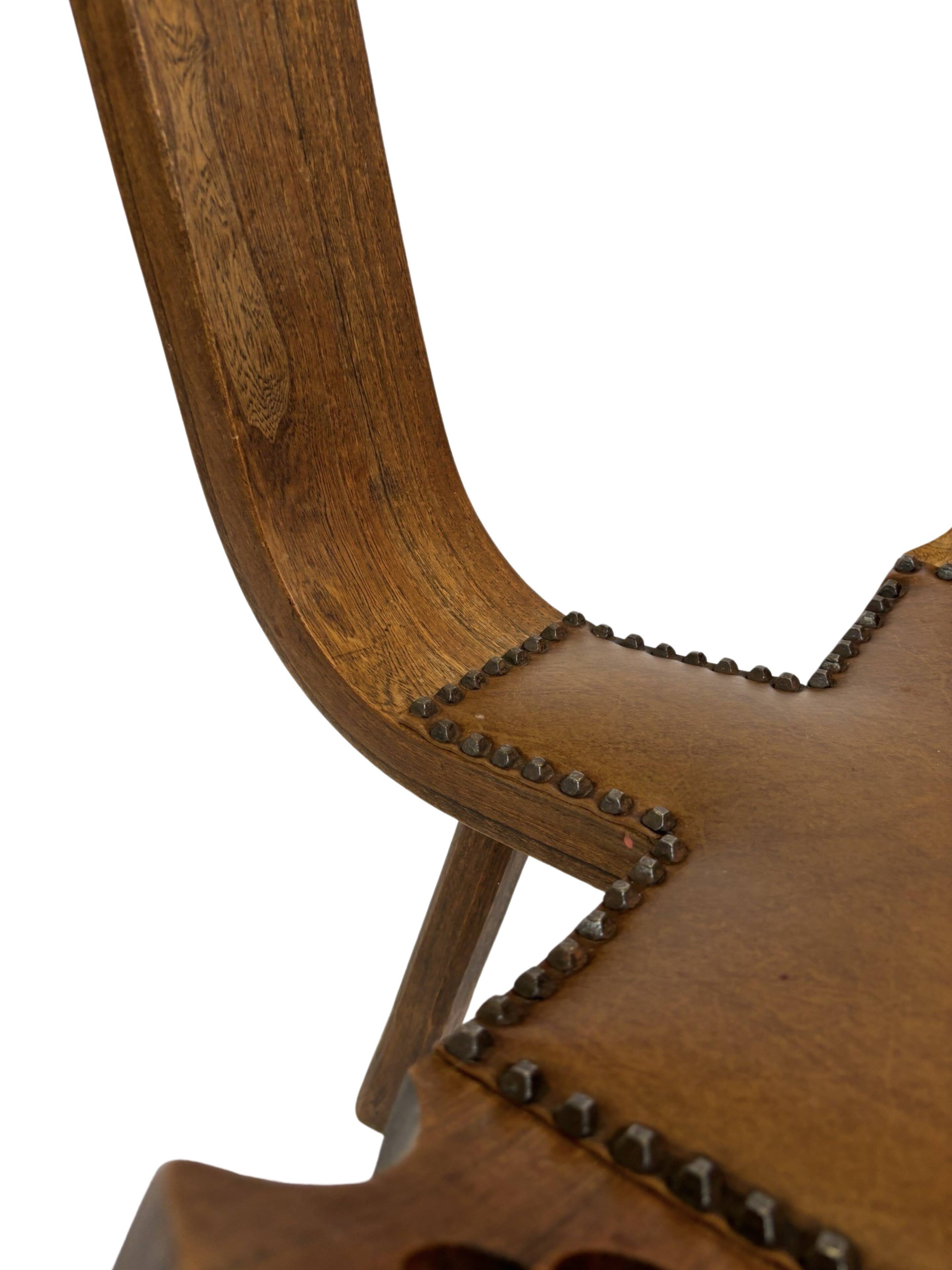 Vintage Spanish chair stool brutalist design wood