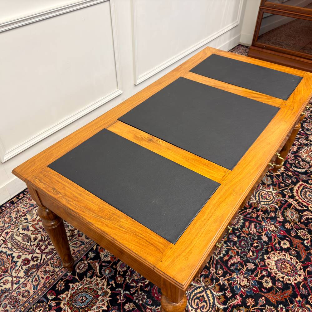 Classic English Writing Desk Black Leather