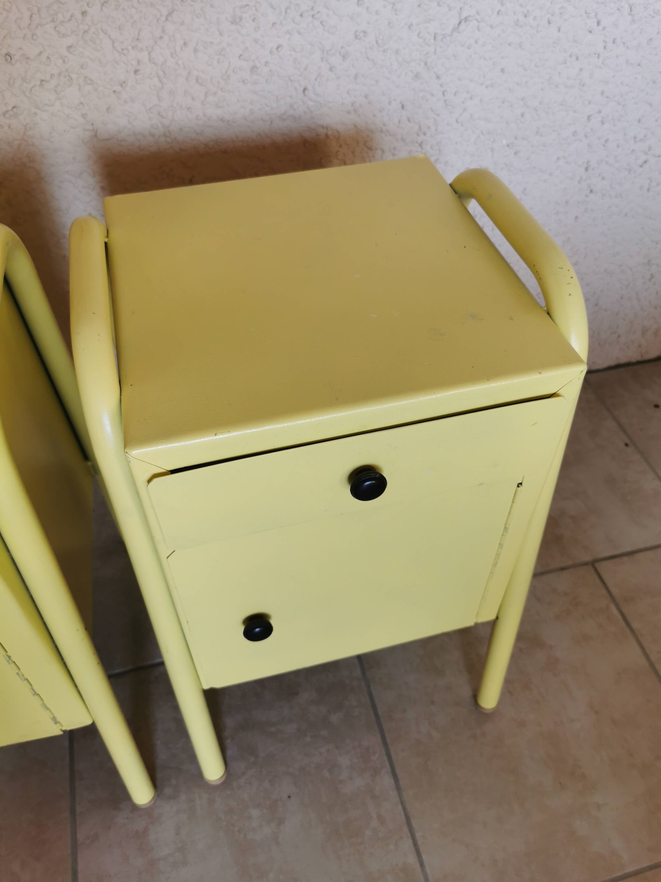 Pair of boarding school bedside tables