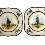 Quimper HB two square plates of Breton peasants from the early 20th century
