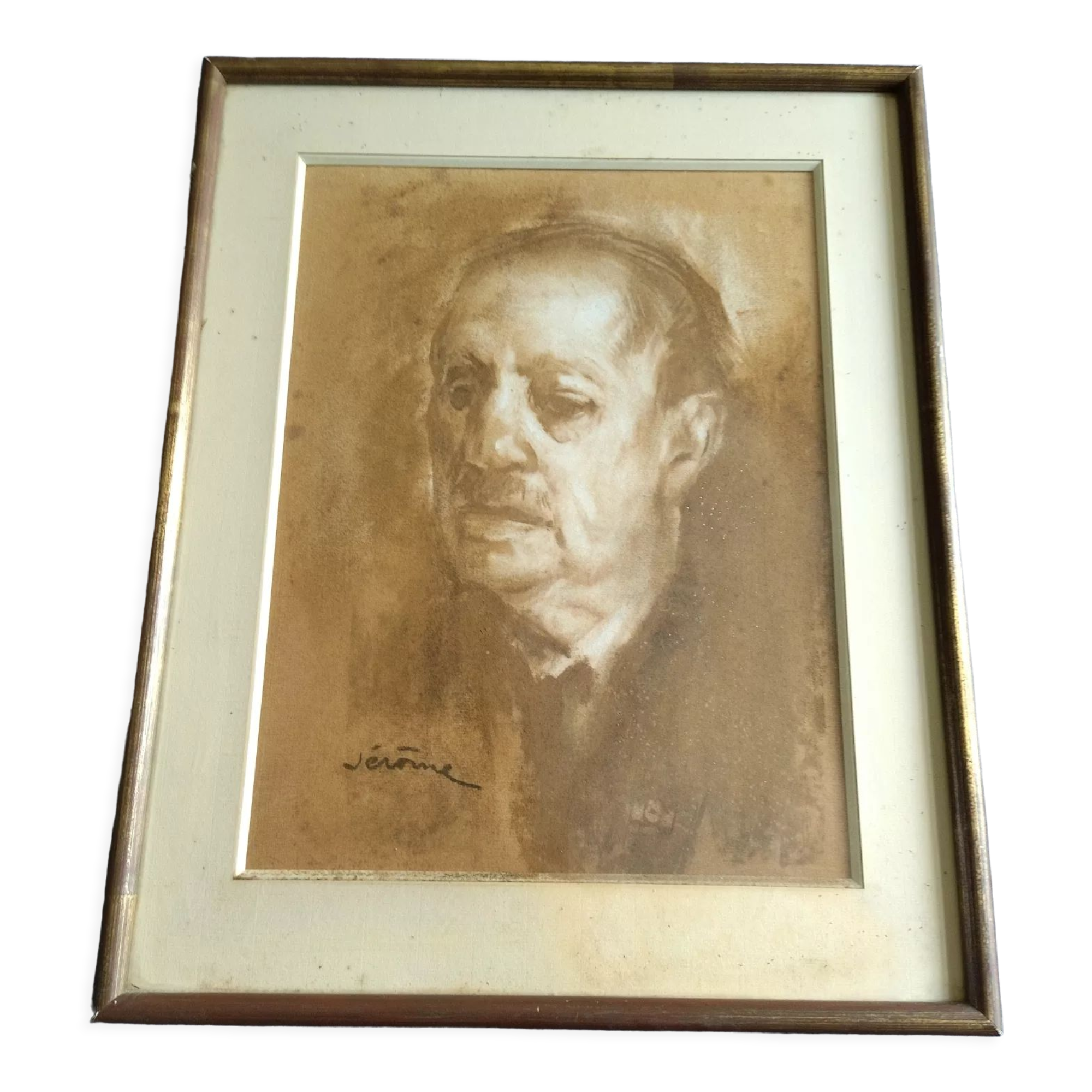 Tableau peinture sur papier autoportrait Pierre Jérôme
