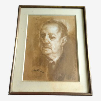 Tableau peinture sur papier autoportrait Pierre Jérôme