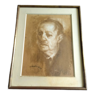 Tableau peinture sur papier autoportrait Pierre Jérôme