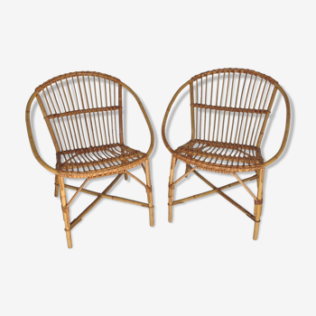 Paire de fauteuils rotin vintage