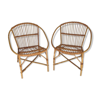 Paire de fauteuils rotin vintage