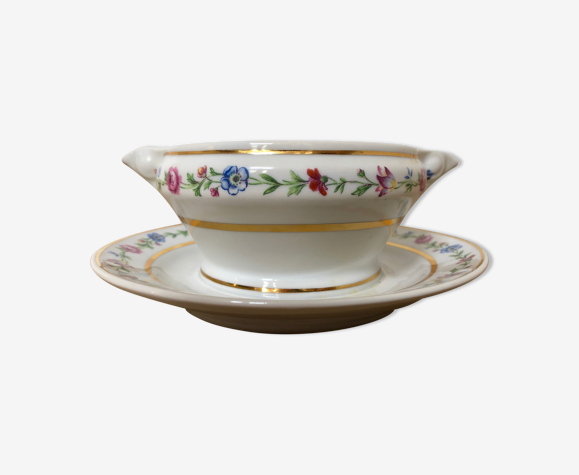 Saucier porcelaine ornement fleurs et dorures