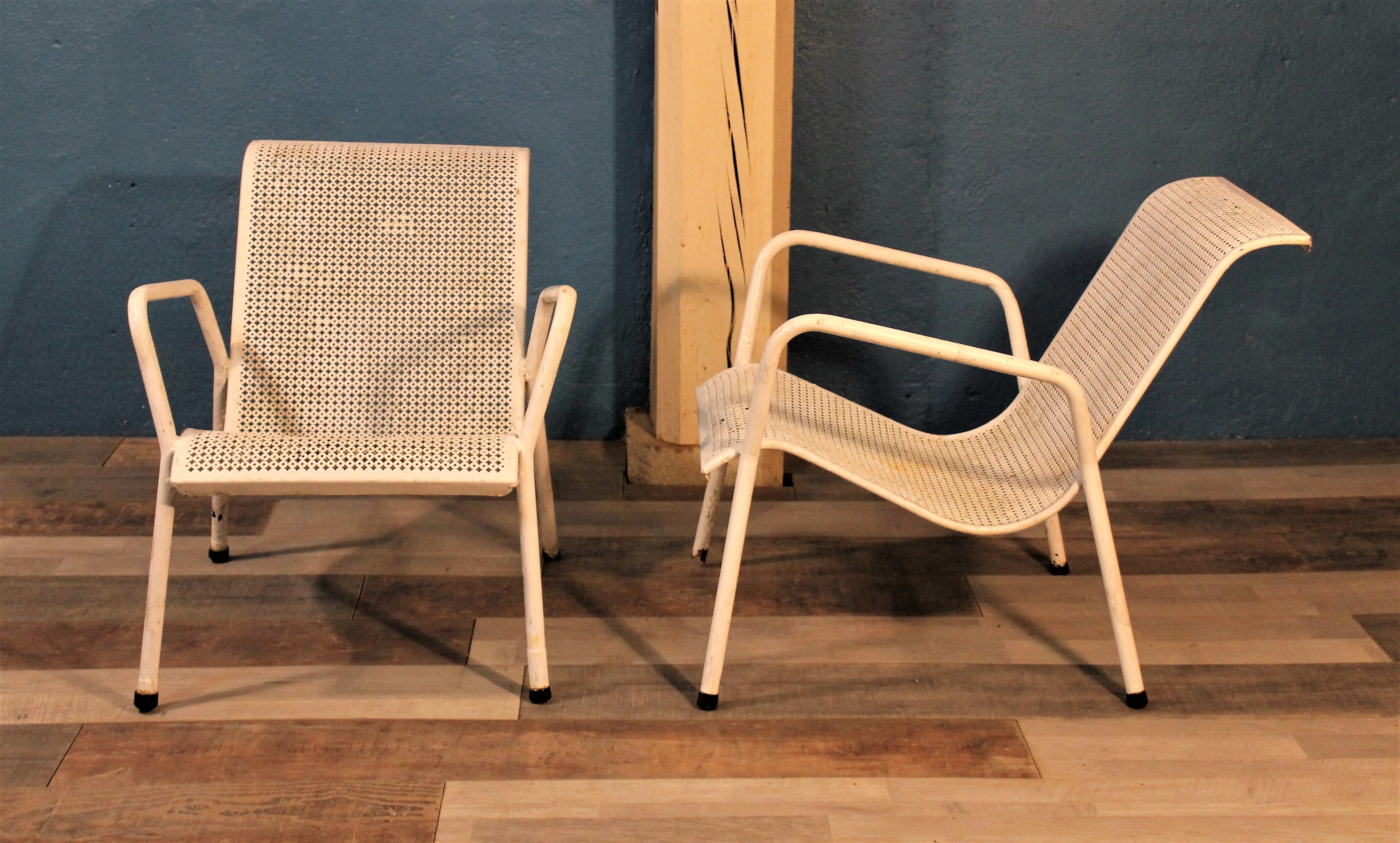 1960 perforated metal garden armchairs