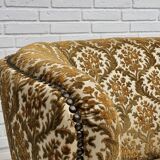 Canapé danois 2 places "banana", état d'origine, tissu d'ameublement run/beige, bois de hêtre, années 1960,