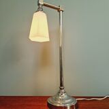 Desk lamp in chrome metal and white opaline