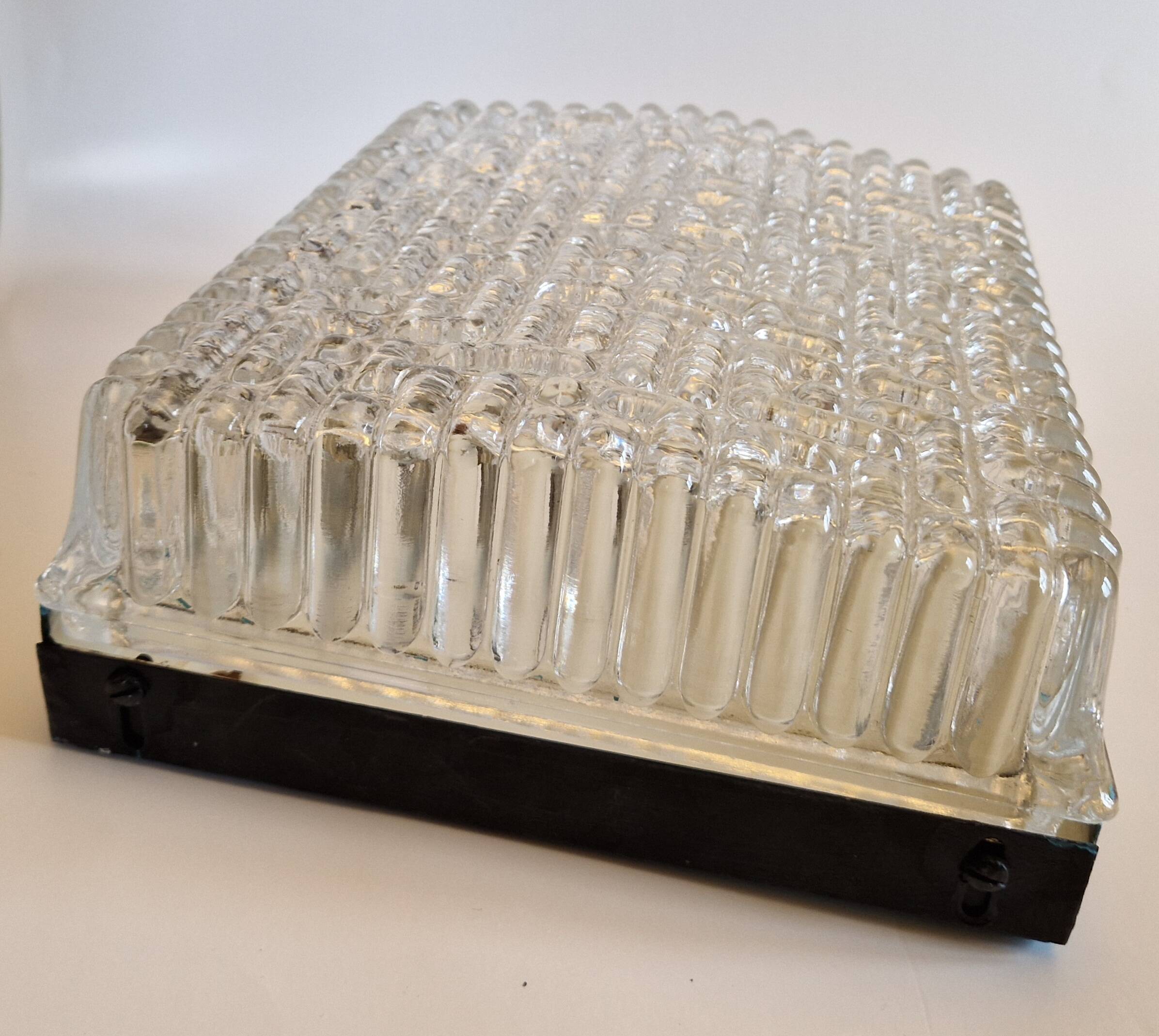 Pair of rectangular wall/ceiling lights in molded glass, 1960s
