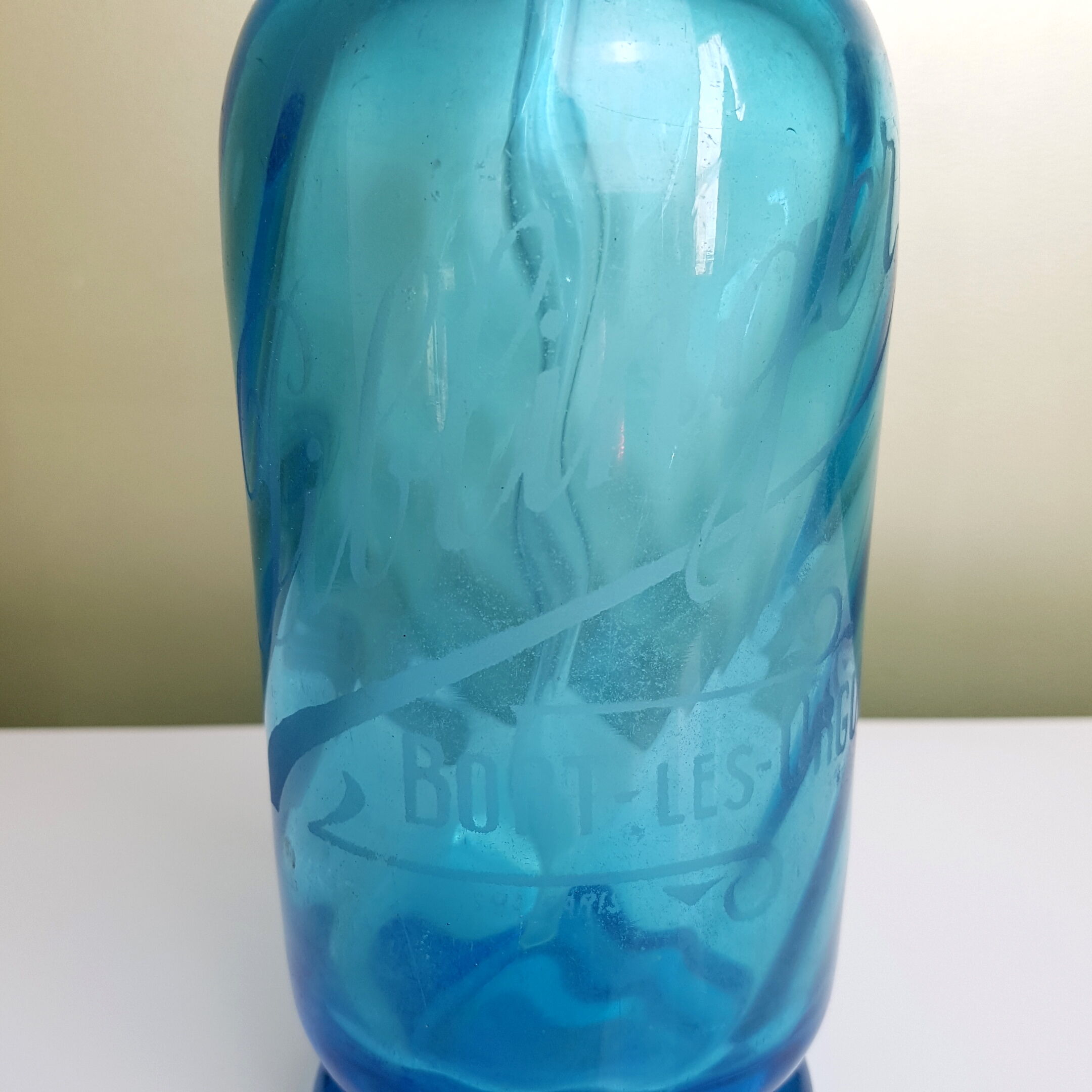 Siphon ancien eau de Seltz en verre Bleu
