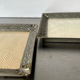 Pair identical vintage metal frames each 18.5 cm x 14.5 cm convex glass