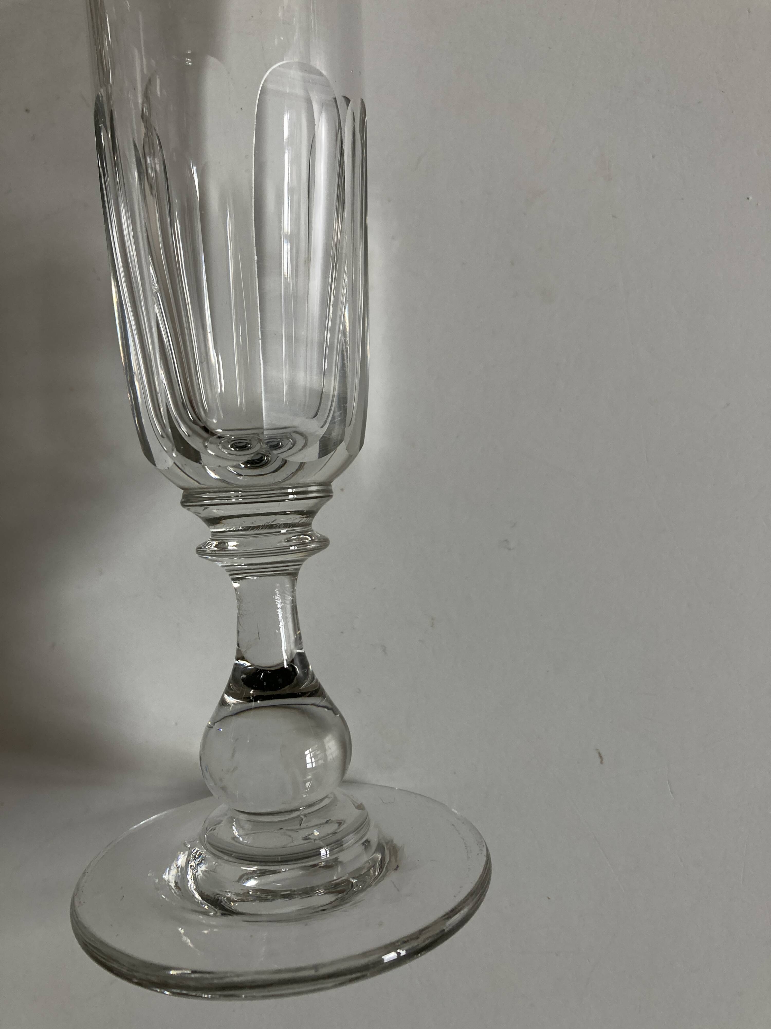 Set of 9 Louis Philippe tulip champagne flutes with flat sides mid 19th