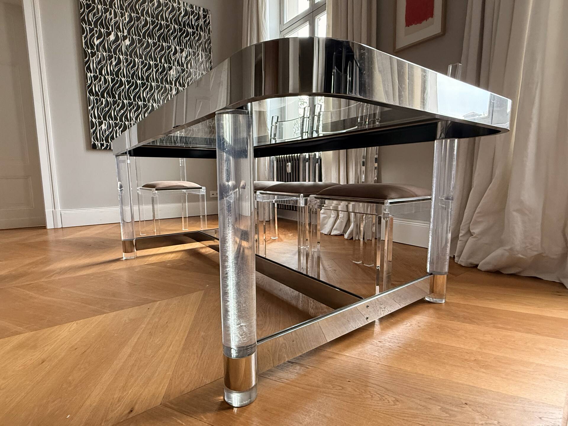 1970s dining room set in plexiglass, chrome and glass – ta