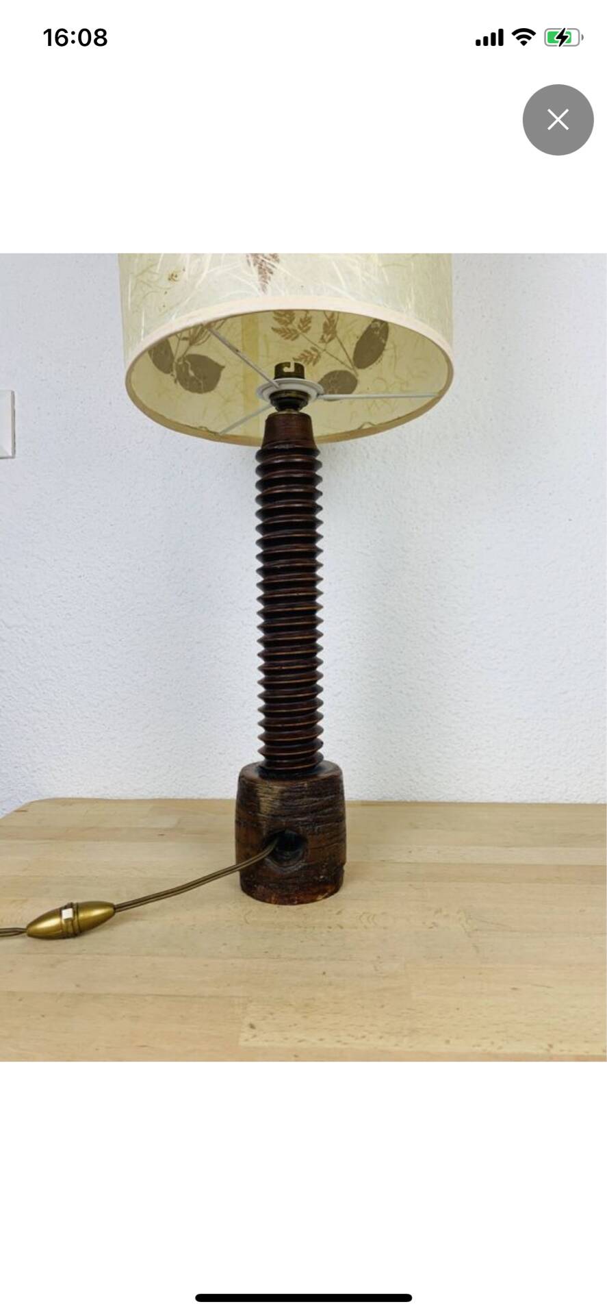 Lampe brutaliste art populaire 73 cm, bois tourné