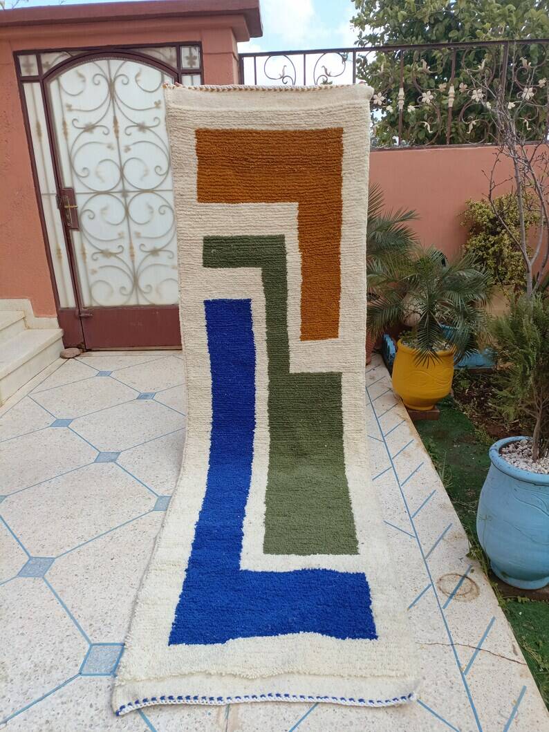 Tapis beni ouraine de couloir fait main taille 75 x 300 cm