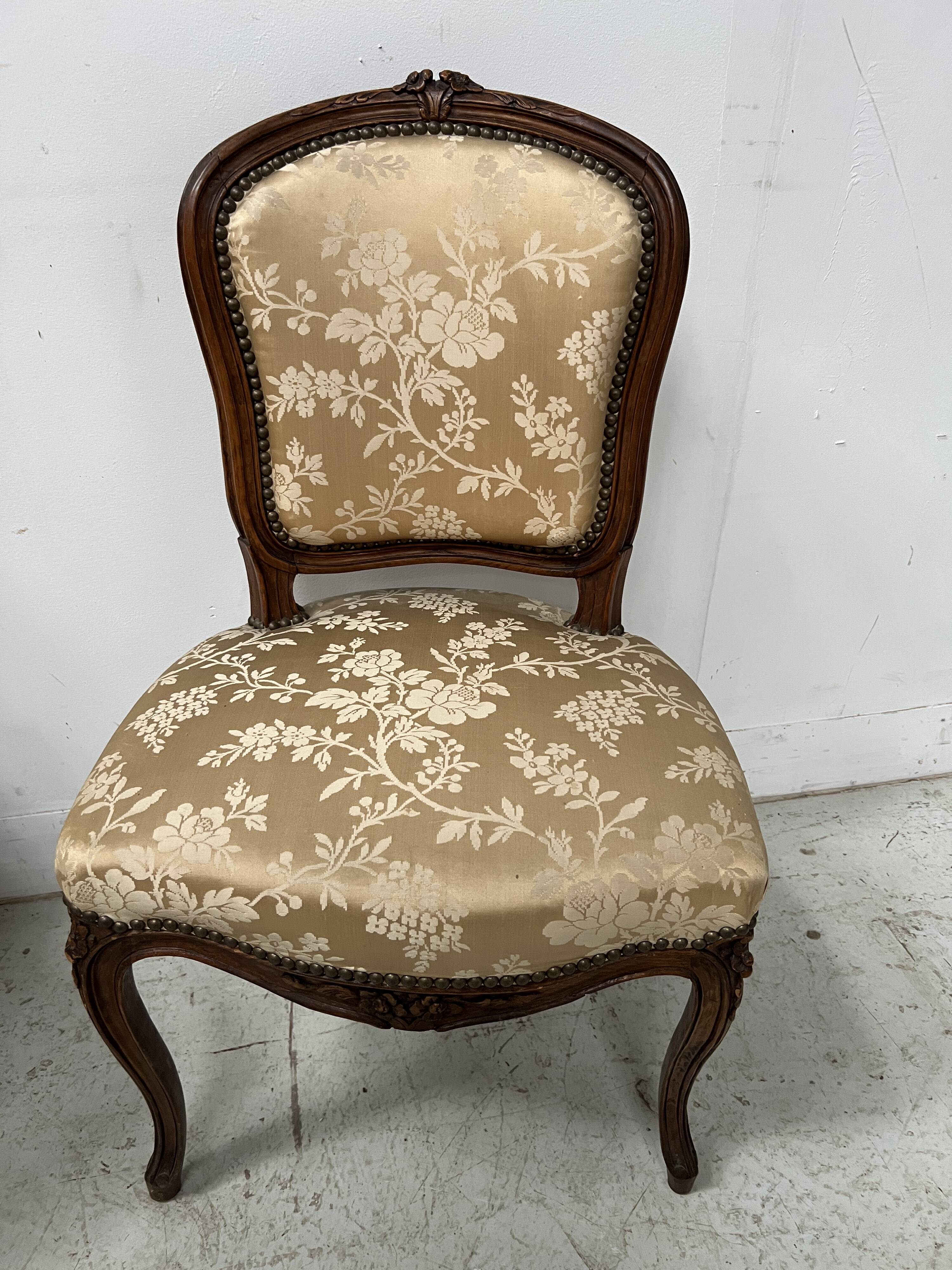 Pair of Louis XV style chairs in solid walnut, 20th century