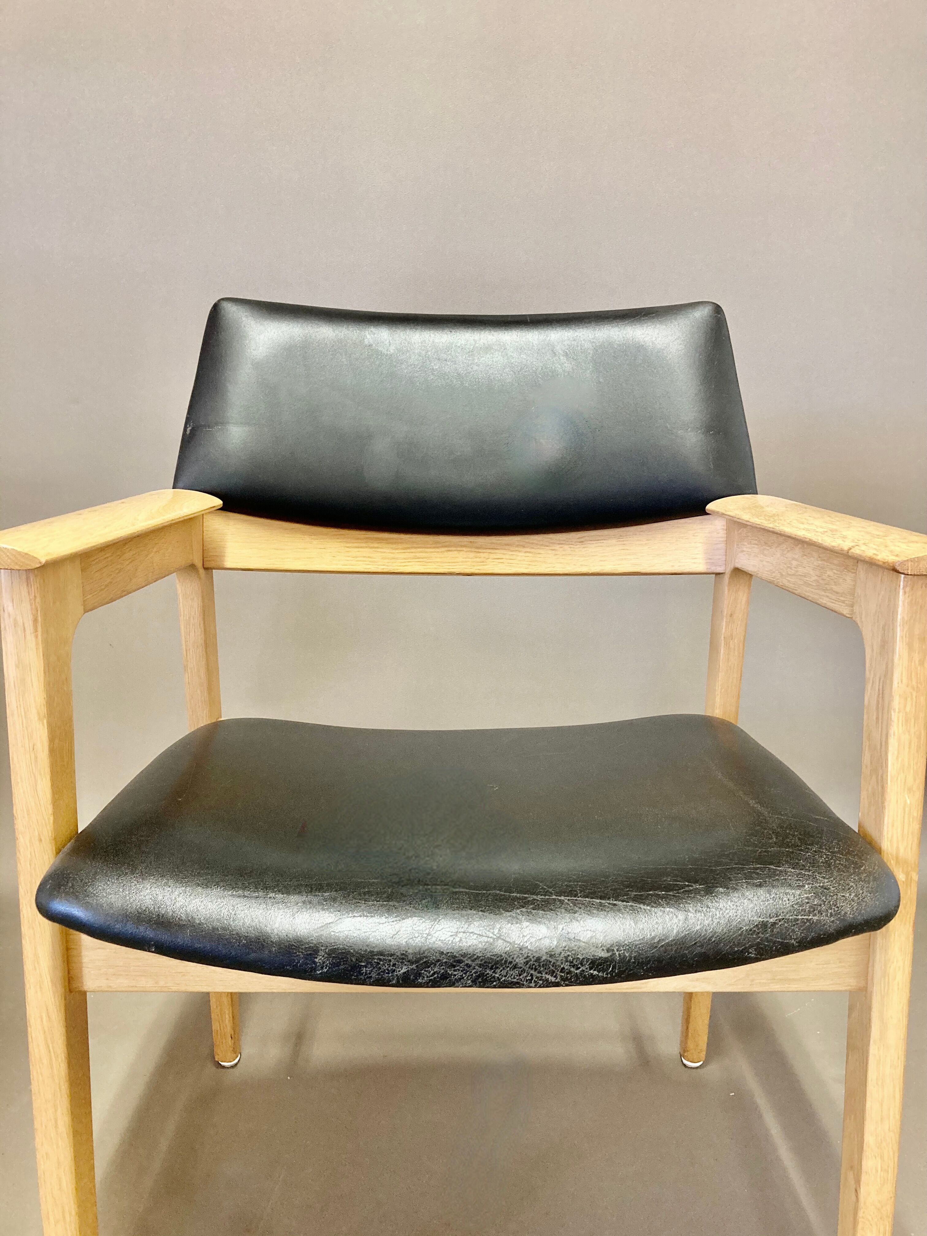 Black leather armchair Scandinavian design 1950