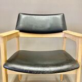 Black leather armchair Scandinavian design 1950