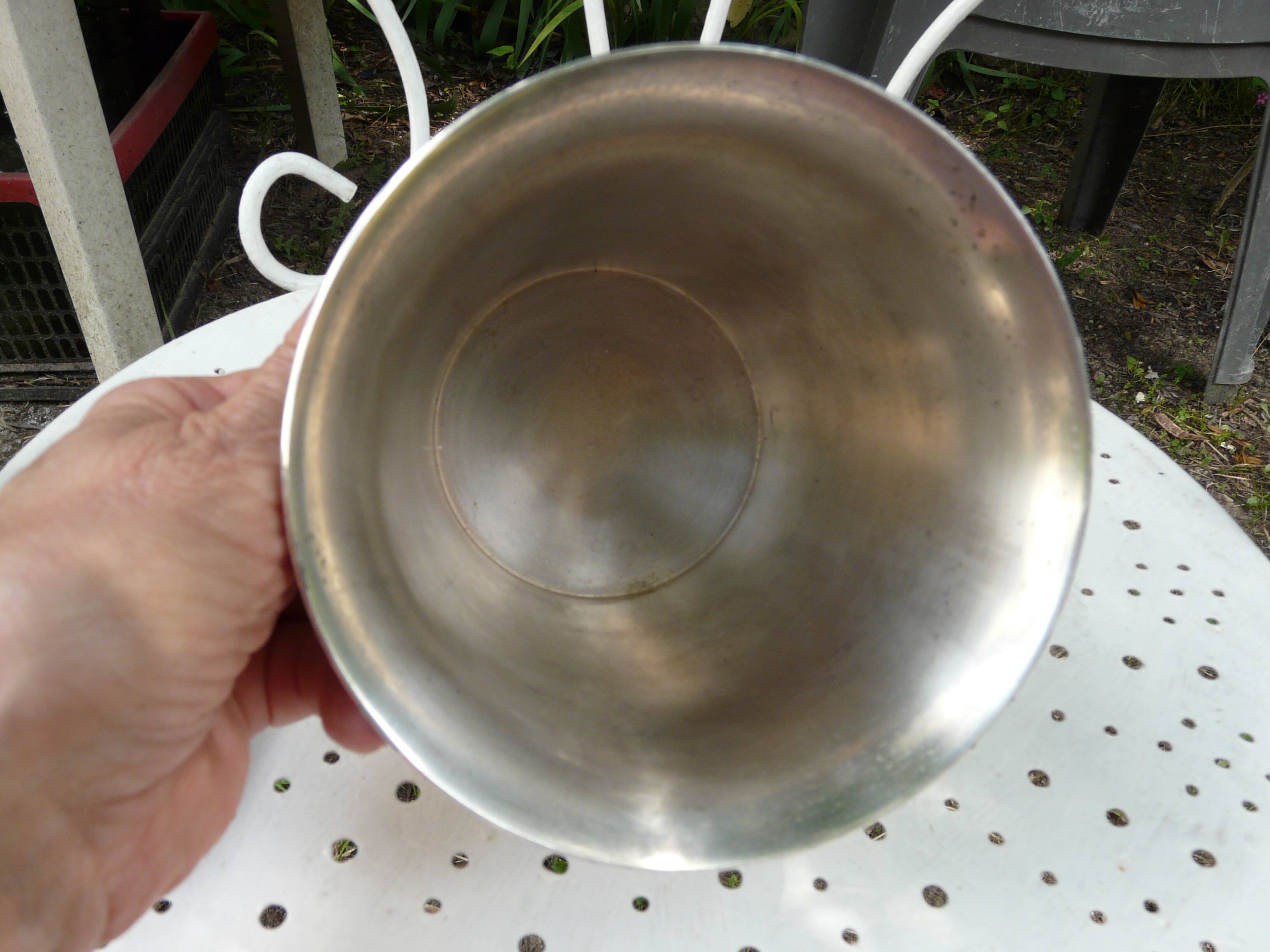 Silver metal ice bucket with its lion's pate tongs