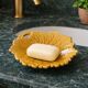 Vintage soap dish in ochre faience, leaf shape.