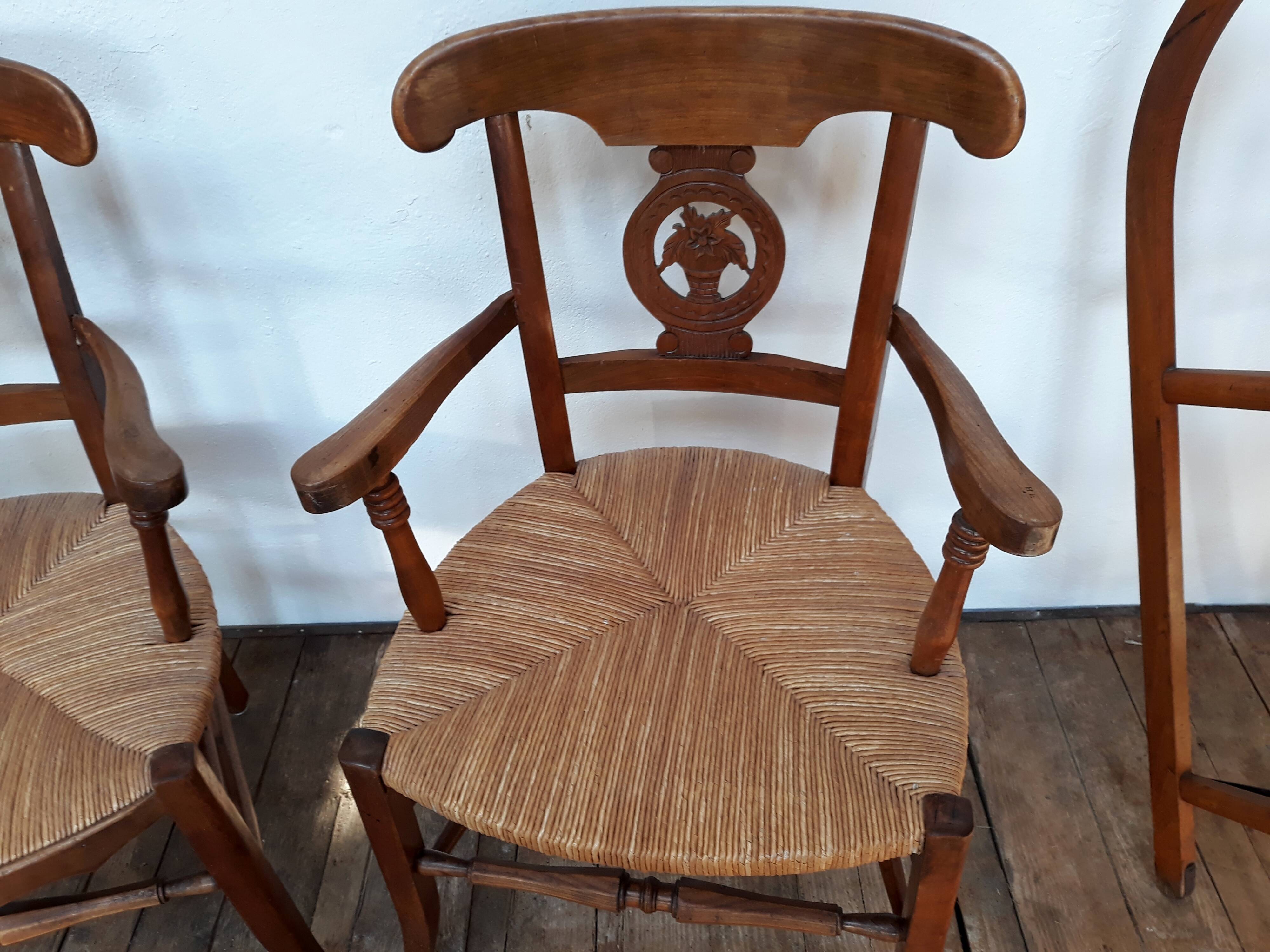 Pair of armchairs paillé and wood style Directoire