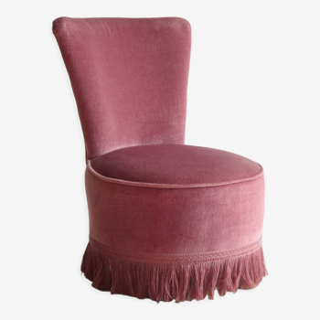 Vintage toad armchair in pink velvet with fringes, 50s/60s