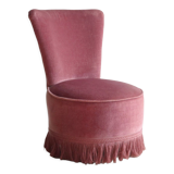 Vintage toad armchair in pink velvet with fringes, 50s/60s