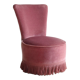 Fauteuil crapaud vintage en velours rose à franges, années 50/60