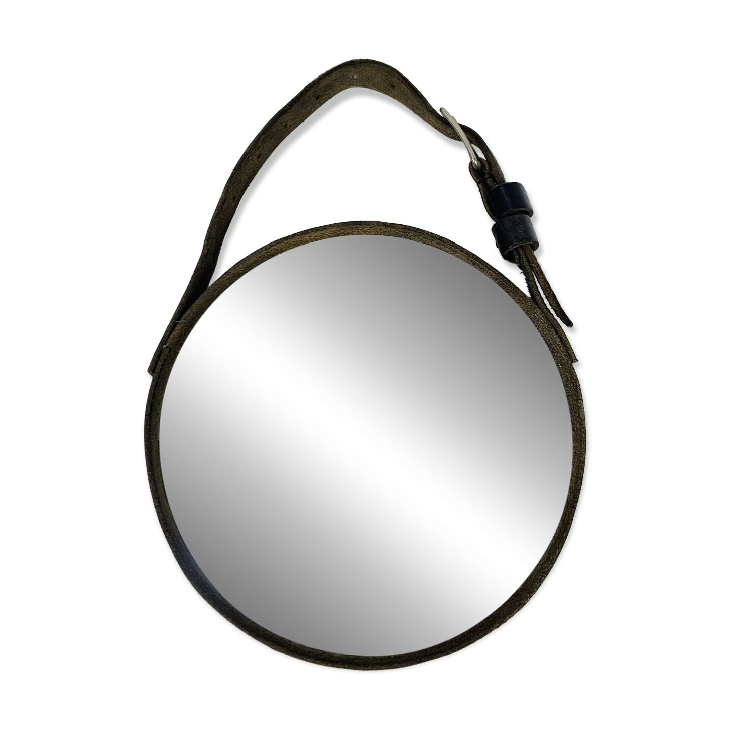 Miroir cerclage cuir artisanal