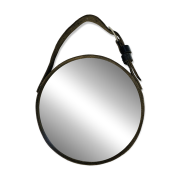 Mirror with handmade leather strapping