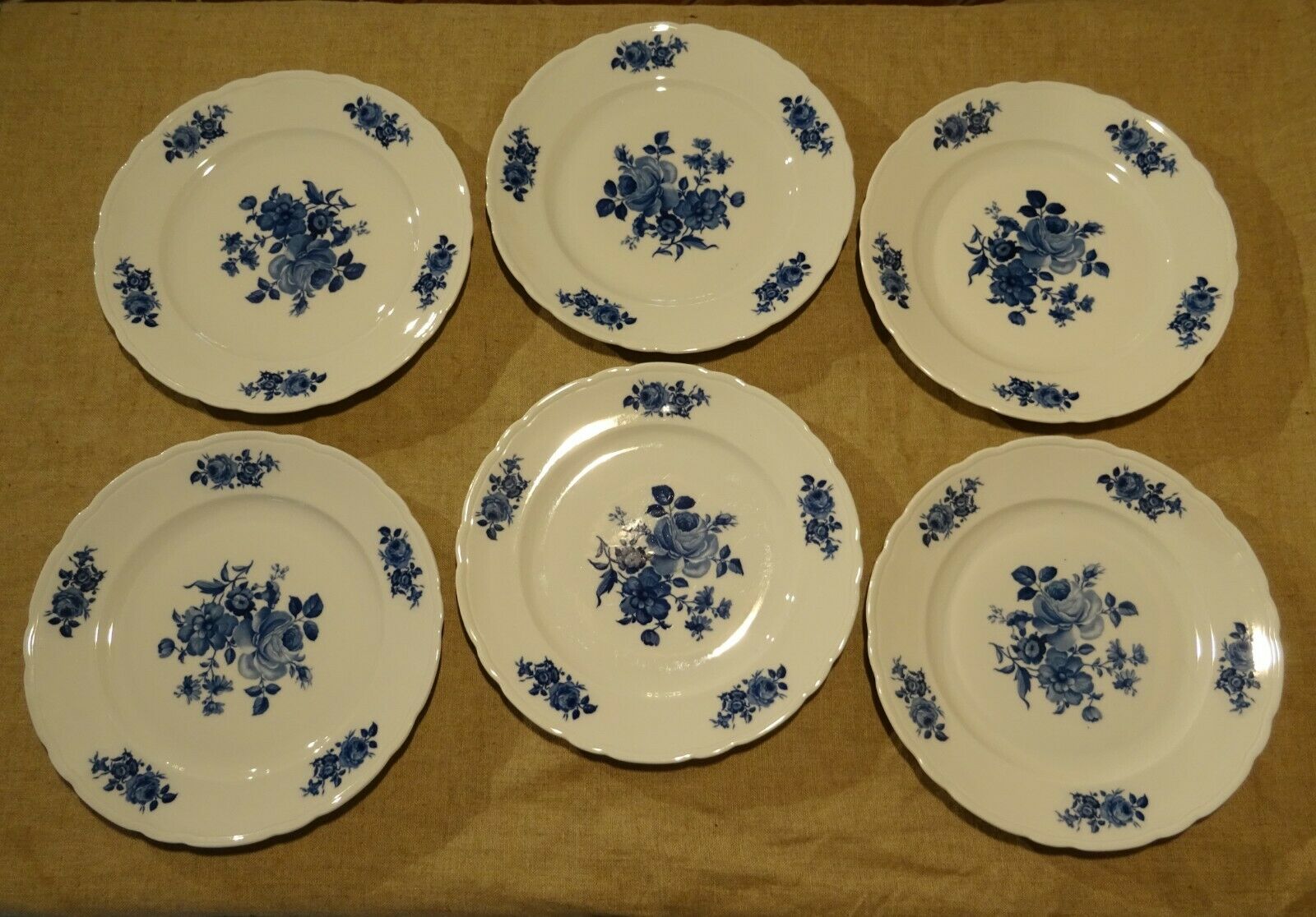 Set of 6 plates porcelain Bavaria décor pink cobalt blue flowers