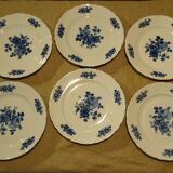 Set de 6 assiettes plates porcelaine Bavaria décor fleurs roses bleu cobalt