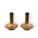Ensemble de 2 pieds de lampes de table Hollywood Regency en granit rose et laiton, Italie 1970