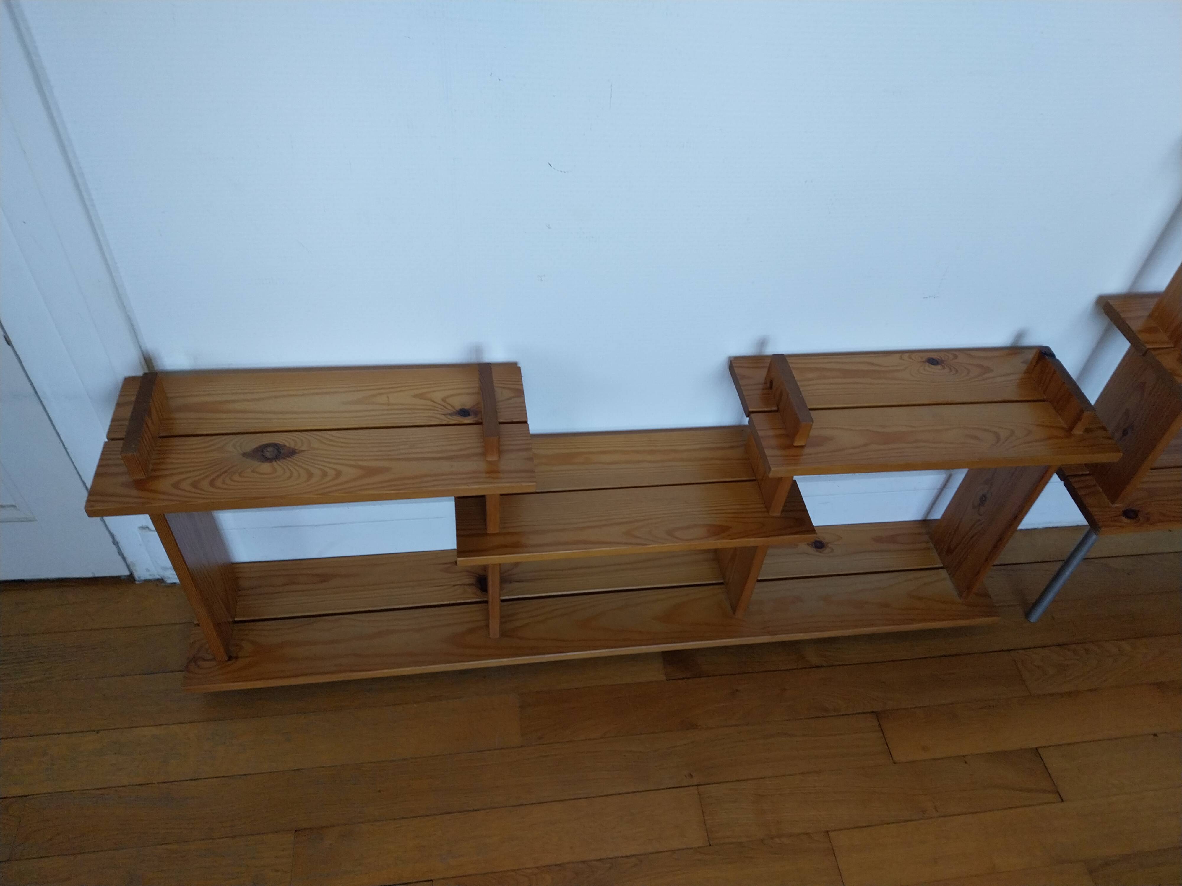 Vintage pine shelves in the style of Maison Regain.