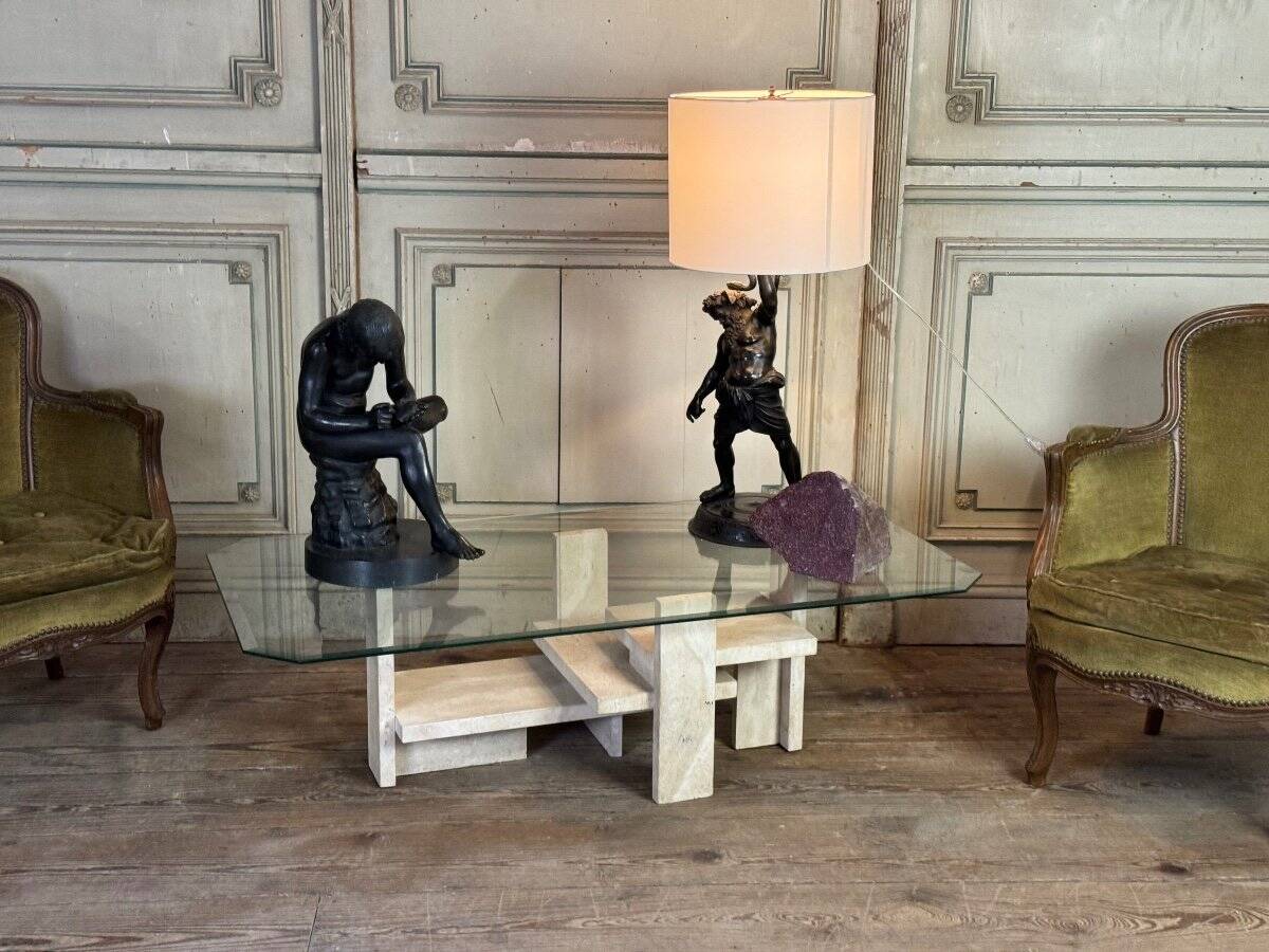 Brutalist Travertine Coffee Table by Willy Ballez
