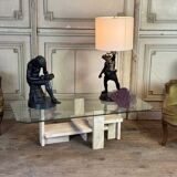 Brutalist Travertine Coffee Table by Willy Ballez