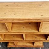 Low solid oak shelf, brutalist style, 60s
