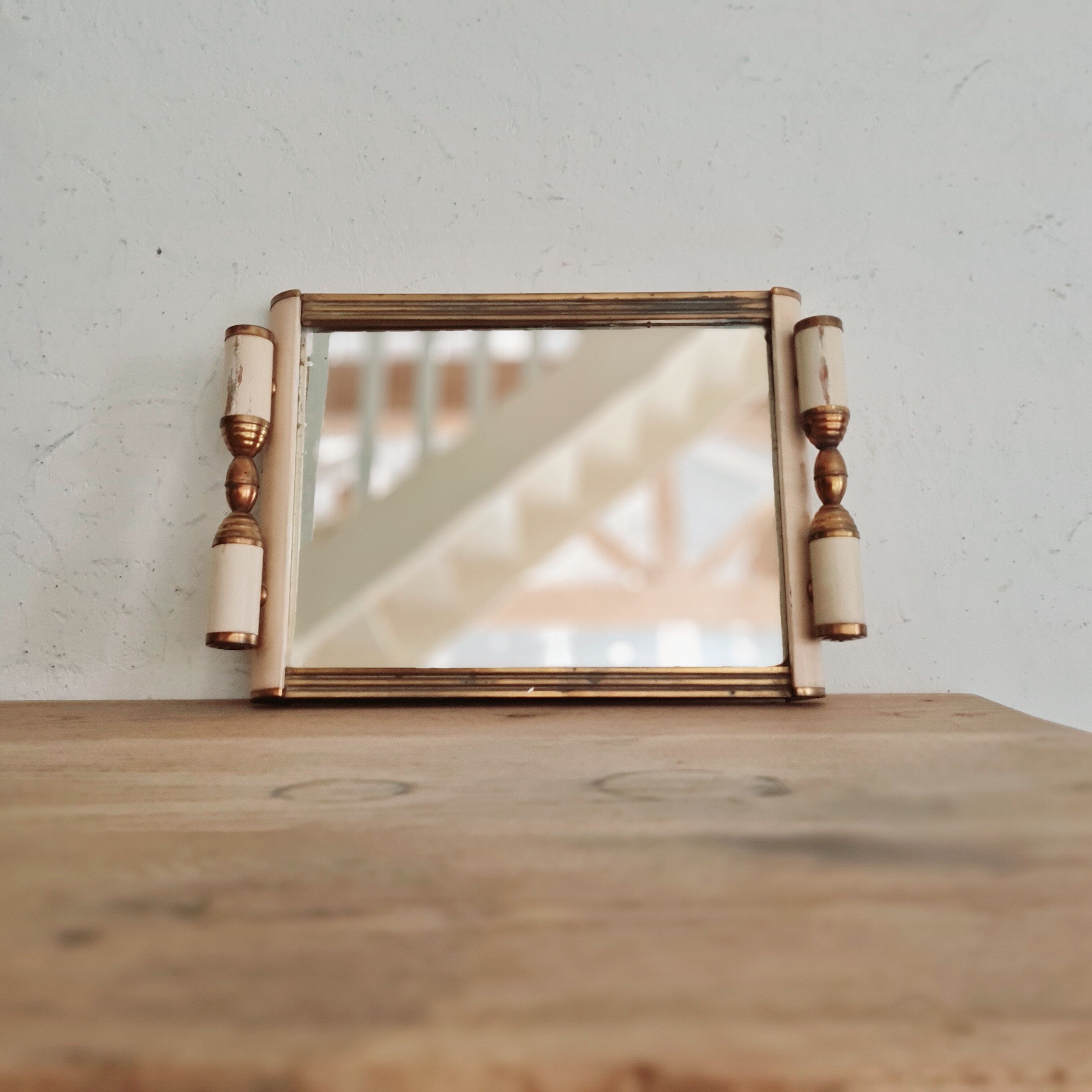 Art deco tray white wood and mirror