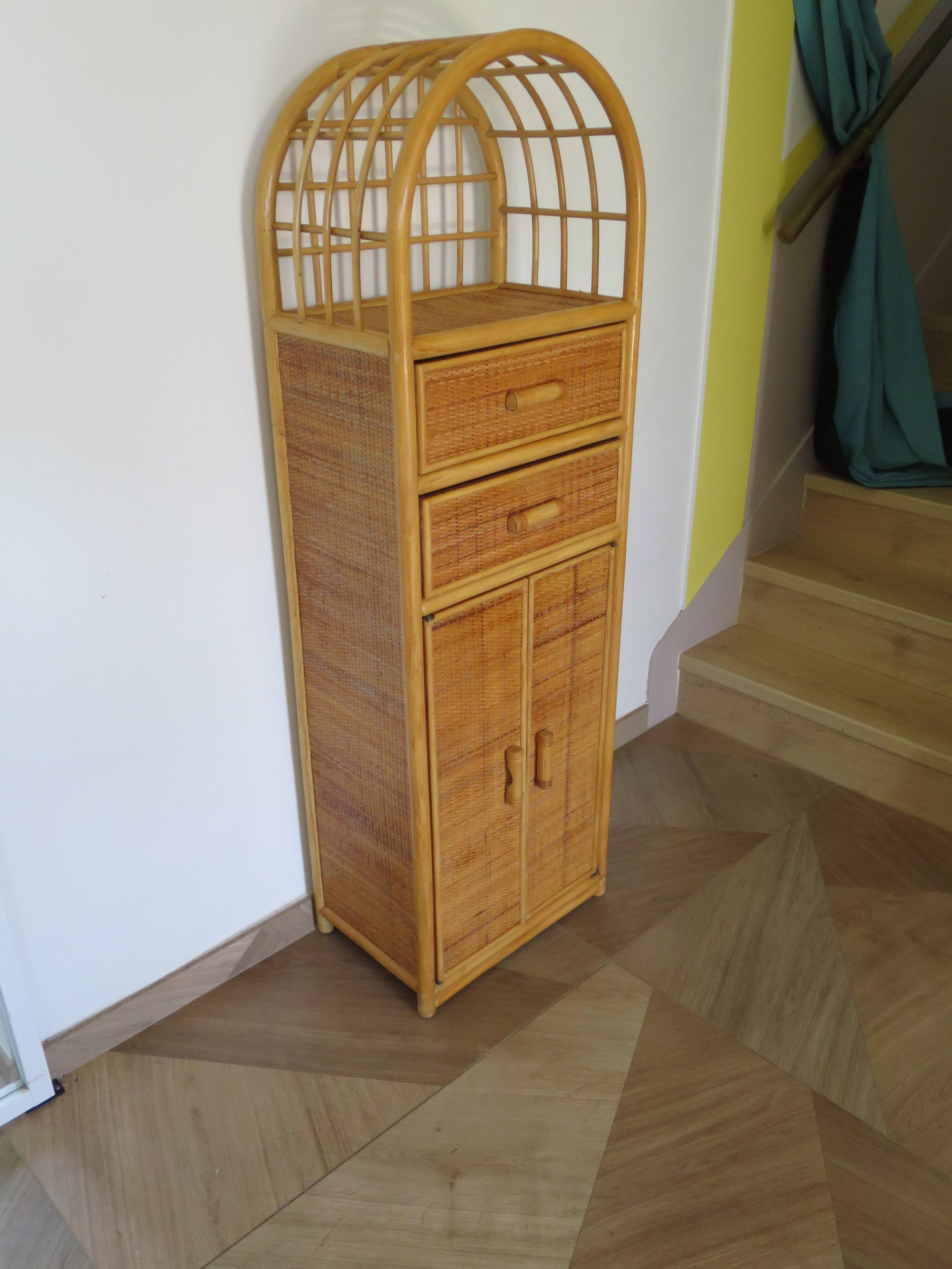 Vintage Library - 2 drawers - Woven rattan cupboard - 1980s - natural