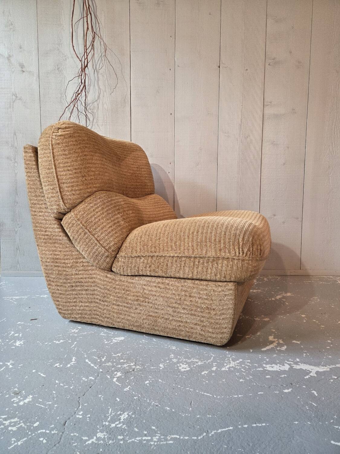 Beige velvet armchair