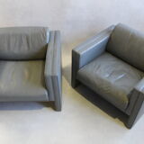 Pair of Walter Knoll gray leather armchairs design Jürgen Lange