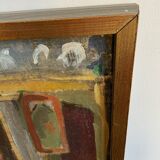 Vintage Oil On Canvas Interior with Woman Signed By Artist W.S., circa 1950s