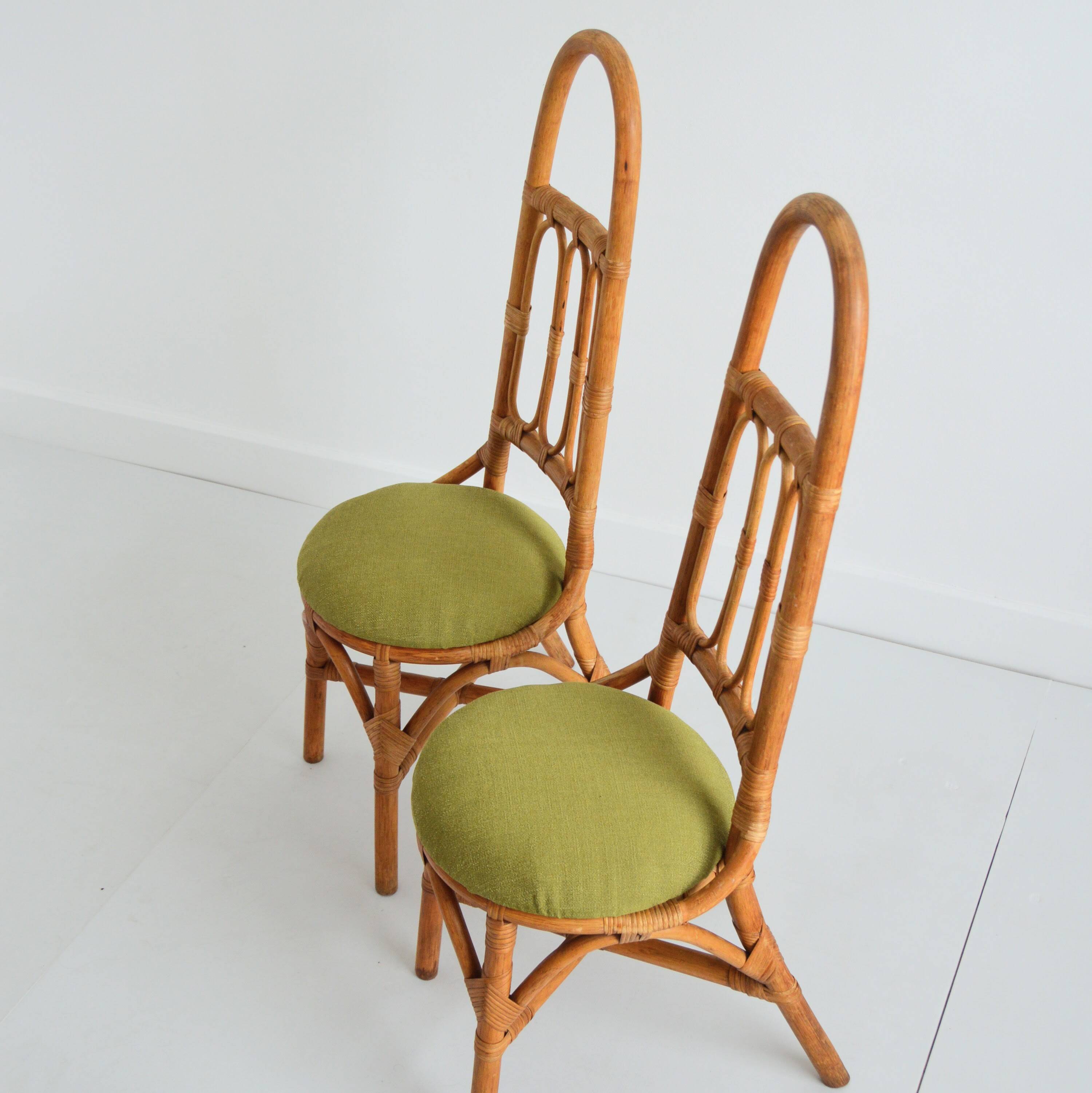 Pair of Italian high chairs in bamboo and rattan from the 1960s.