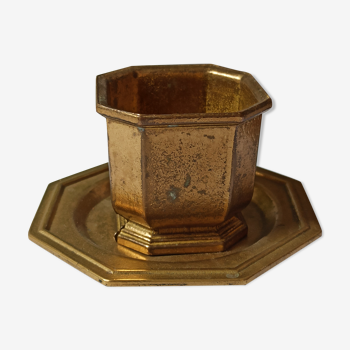 Brass pot varnished on saucer 80s